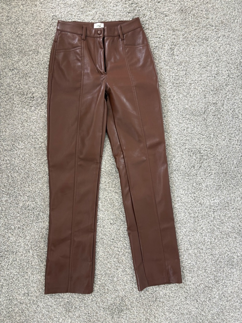 Aritzia Straight-Leg Faux Leather Pants in Brown